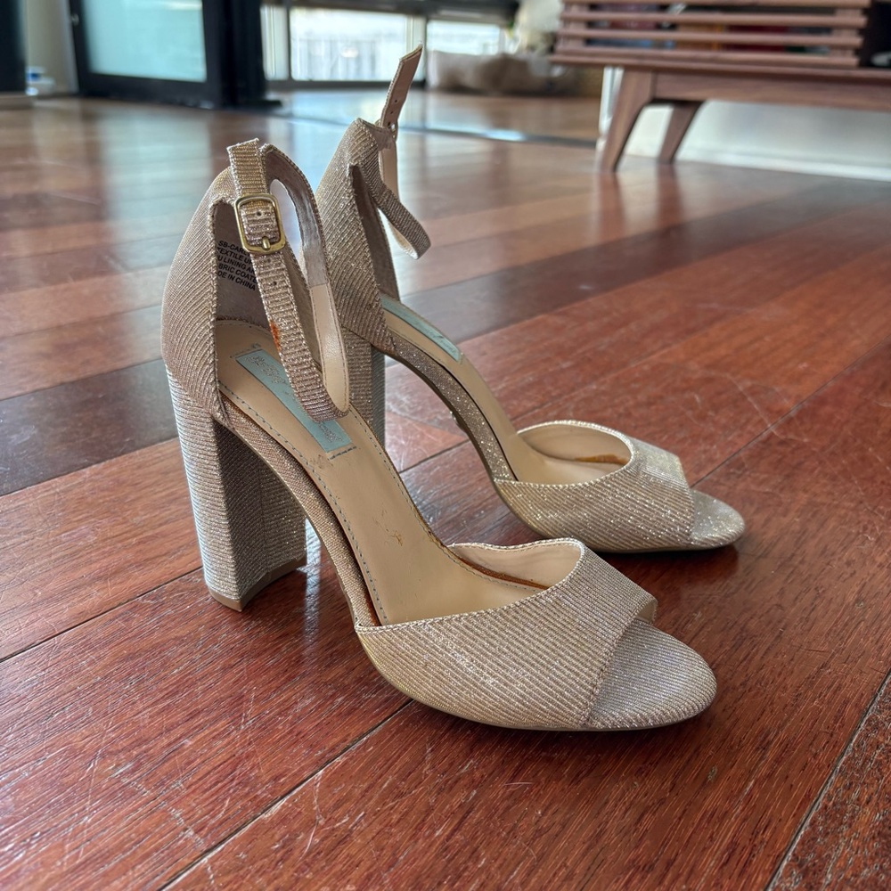 Shimmer Gold Block Heel Sandals